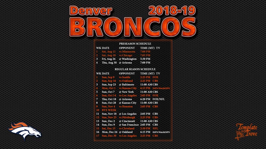 2018 2019 Denver Broncos Wallpaper Schedule