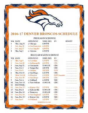 Denver Broncos 2016-17 Printable Schedule