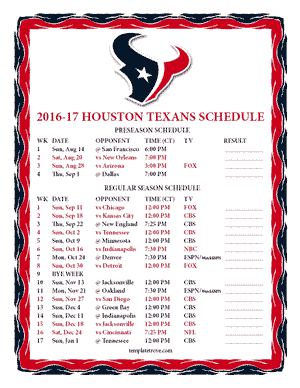 HoustonTexans 2016-17 Printable Schedule