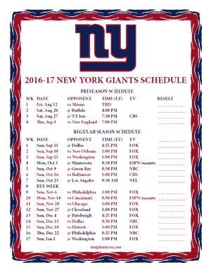 New York Giants 2016-17 Printable Schedule