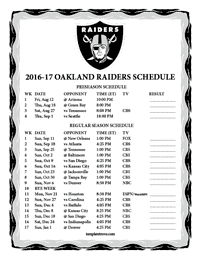 Oakland Raiders 2016-2017 Schedule