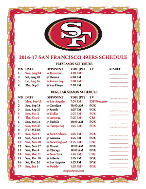 San Francisco 49ers 2016-17 Printable Schedule
