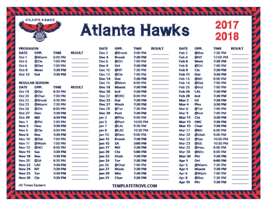 Atlanta Hawks 2017-18 Printable Schedule