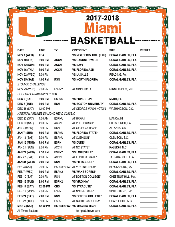 Miami Hurricanes Basketball Seating Chart