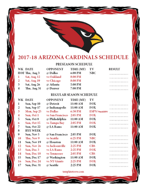 Arizona Cardinals 2017-18 Printable Schedule - Mountain Times