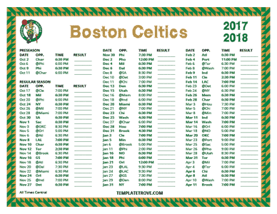 2017-18 Printable Boston Celtics Schedule - Central Times