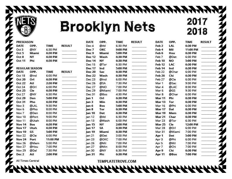 Printable 20172018 Brooklyn Nets Schedule