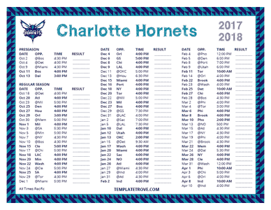 Charlotte Hornets 2017-18 Printable Schedule - Pacific Times