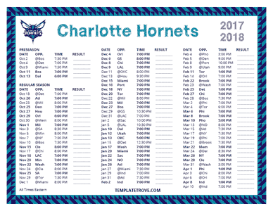 Charlotte Hornets 2017-18 Printable Schedule