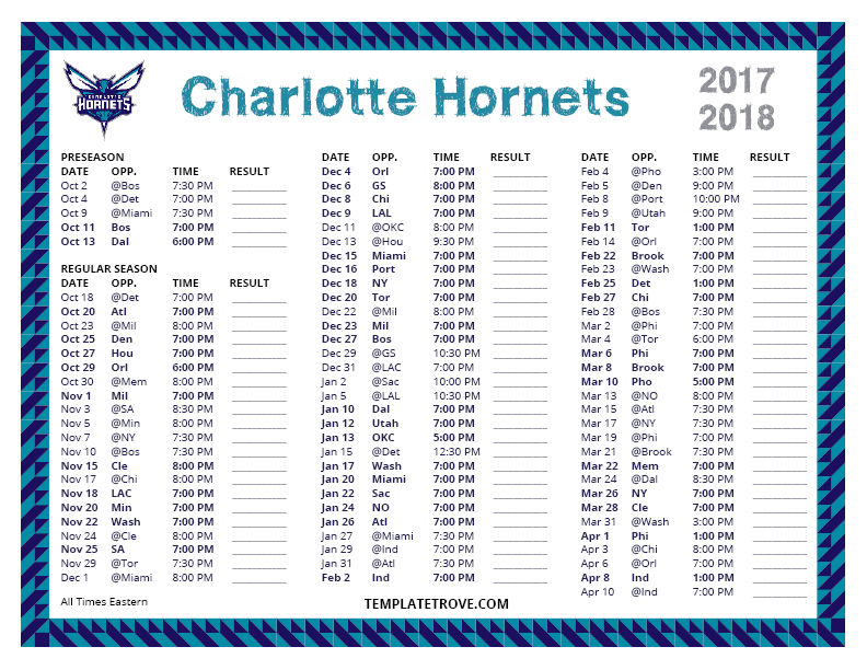 Charlotte Schedule Printable