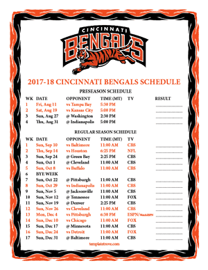 Cincinnati Bengals 2017-18 Printable Schedule - Mountain Times