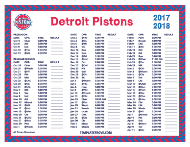 Detroit Pistons 2017-18 Printable Schedule - Mountain Times