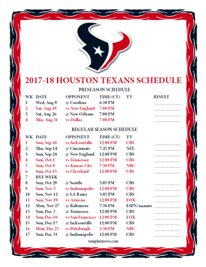 Houston Texans 2017-18 Printable Schedule - Central Times