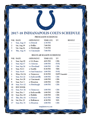 Indianapolis Colts 2017-18 Printable Schedule