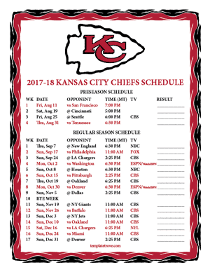 Kansas City Chiefs 2017-18 Printable Schedule - Mountain Times
