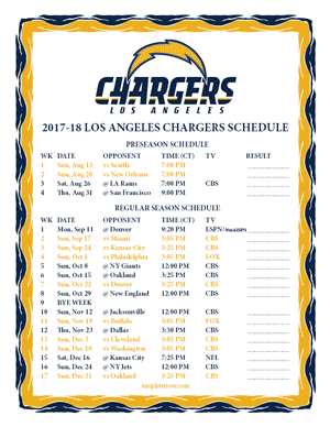 Los Angeles Chargers 2017-18 Printable Schedule - Central Times