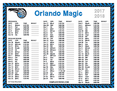 Orlando Magic 2017-18 Printable Schedule - Mountain Times