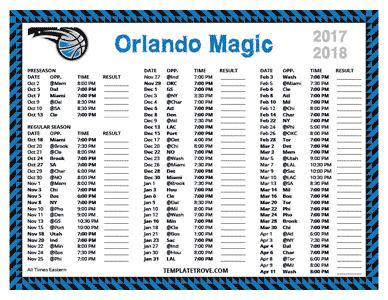 Orlando Magic 2017-18 Printable Schedule