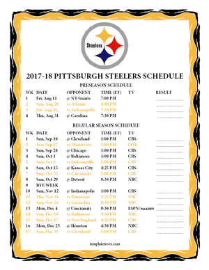Pittsburgh Steelers 2017-18 Printable Schedule