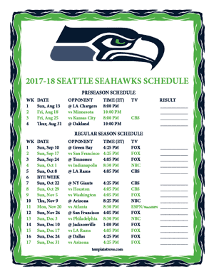Seattle Seahawks 2017-18 Printable Schedule