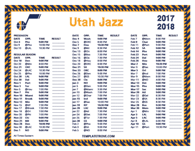 Utah Jazz 2017-18 Printable Schedule
