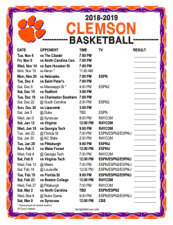 Printable 2018-19 Clemson Tigers Basketball Schedule