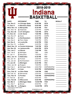 Printable 2018-19 Indiana Hoosiers Basketball Schedule