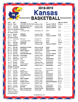Printable 2018-19 Kansas Jayhawks Basketball Schedule