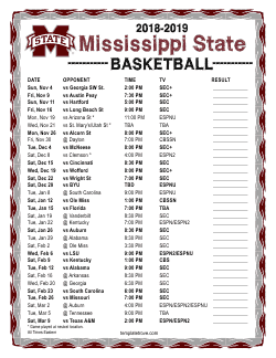 Printable 2018-19 Mississippi State Bulldogs Basketball Schedule