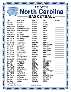 Printable 2018-19 North Carolina Tarheels Basketball Schedule
