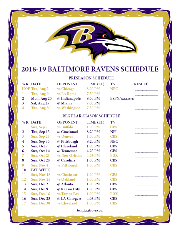 Printable Ravens Schedule 2025 To 2025 Lizzy Lorette