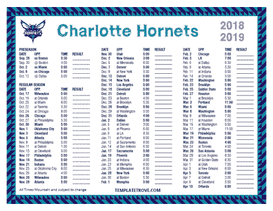 Charlotte Hornets 2018-19 Printable Schedule - Mountain Times