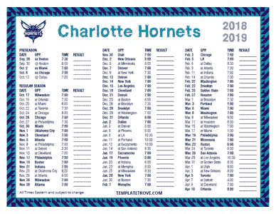 Charlotte Hornets 2018-19 Printable Schedule