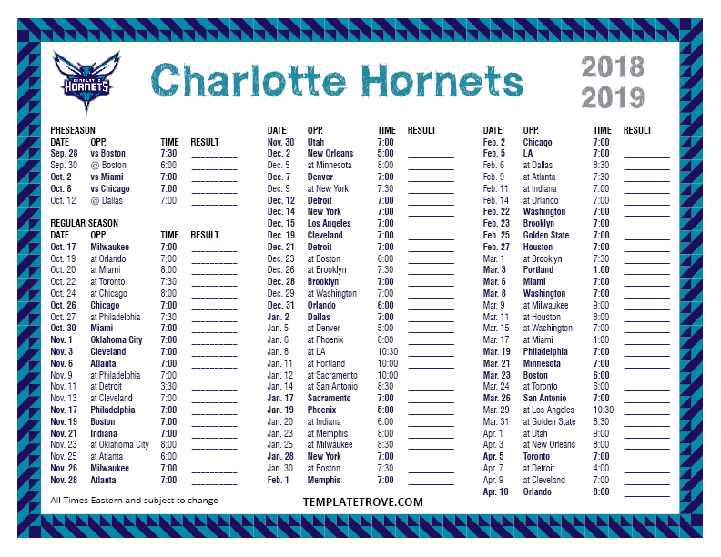Charlotte Printable Schedule Printable Templates