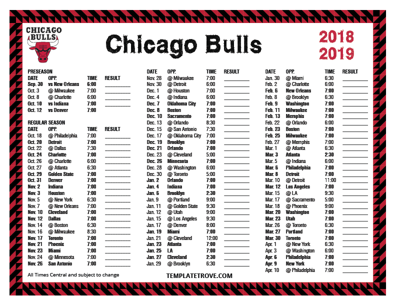 Bulls Printable Schedule - Printable World Holiday