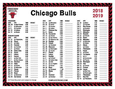 Printable 2018-2019 Chicago Bulls Schedule
