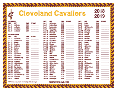 Cleveland Cavaliers 2018-19 Printable Schedule - Mountain Times
