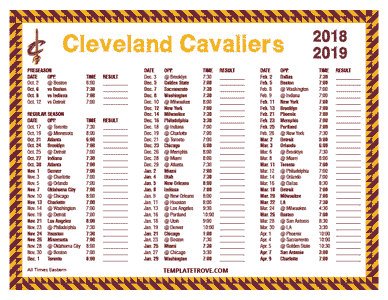 Cleveland Cavaliers 2018-19 Printable Schedule