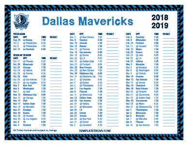 2018-19 Printable Dallas Mavericks Schedule - Central Times