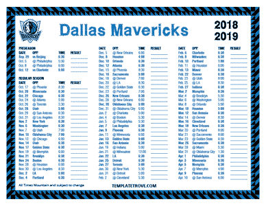Dallas Mavericks 2018-19 Printable Schedule - Mountain Times