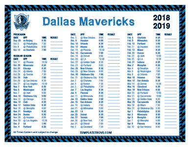 Dallas Mavericks 2018-19 Printable Schedule