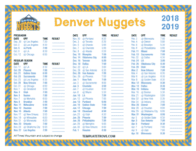 Denver Nuggets 2018-19 Printable Schedule - Mountain Times