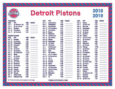2018-19 Printable Detroit Pistons Schedule - Central Times