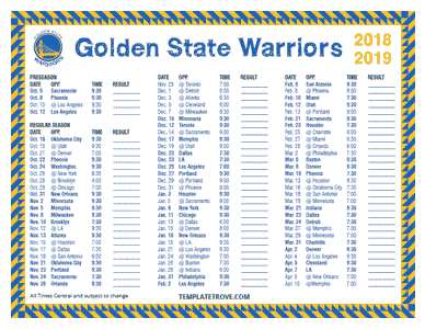 2018-19 Printable Golden State Warriors Schedule - Central Times