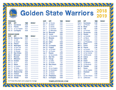 Golden State Warriors 2018-19 Printable Schedule - Mountain Times