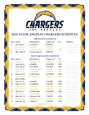 Los Angeles Chargers 2018-19 Printable Schedule - Central Times