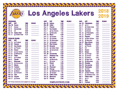 2018-19 Printable Los Angeles Lakers Schedule - Central Times