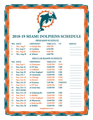 Miami Dolphins 2018-19 Printable Schedule - Central Times