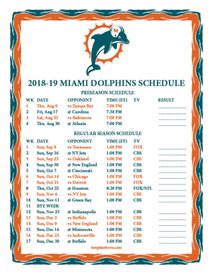 Miami Dolphins 2018-19 Printable Schedule