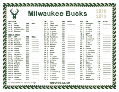 2018-19 Printable Milwaukee Bucks Schedule - Central Times